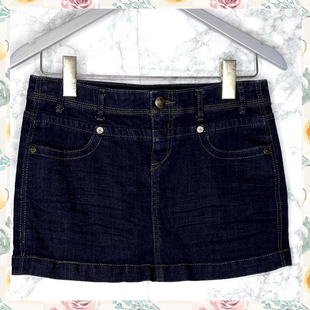 Princess Vera Wang Y2K Dark Wash Denim Mini Skirt Buckle Back Juniors 5